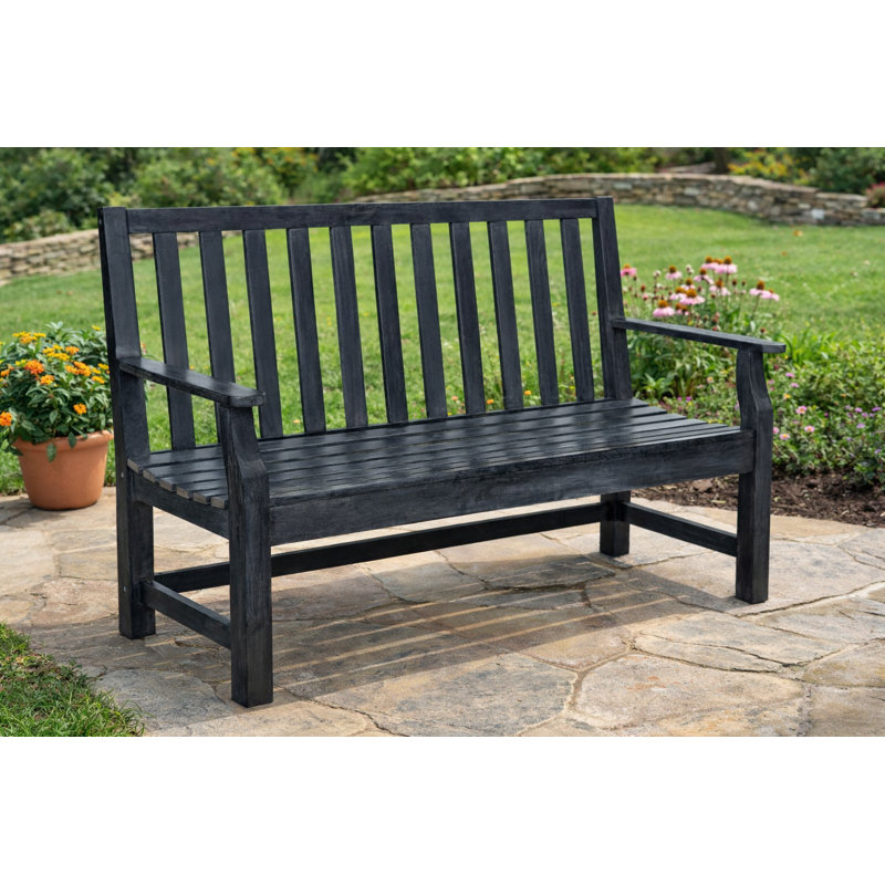 Banc de jardin en bois indaka d’acacia, Gris Ardoise Foncé