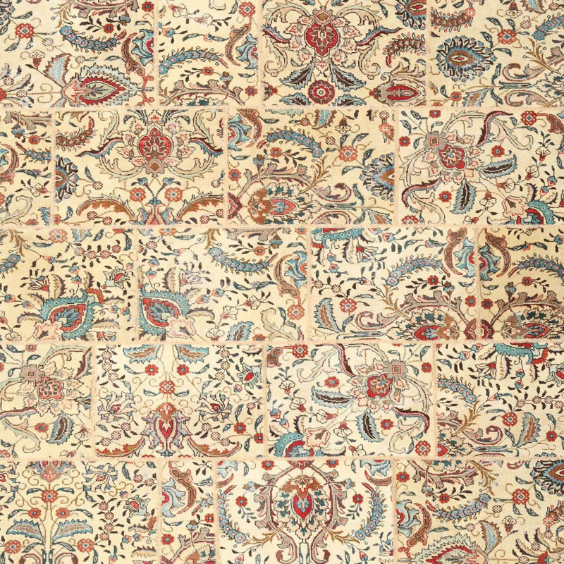 Tapis traditionnel beige / bleu / rouge, Carré 4 pi