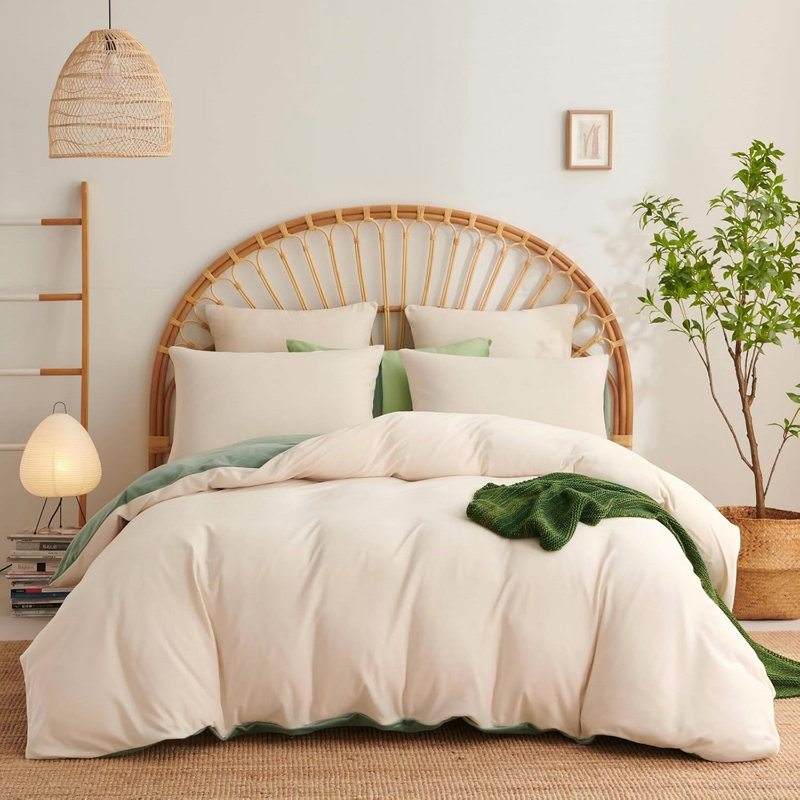 Plush Bedding Beige Green Velvet Winter Flannel Fluffy Reversible Bedding Warm Duvet Cover