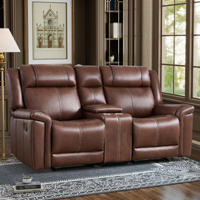 75'' Wide Upholstered Faux Leather Manual Reclining Loveseat With Storage and Cupholders