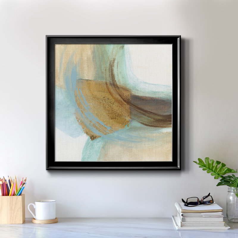 Blue Rythme I - Peinture sur toile encadrée, H 34,5 po x l 34,5 po x P 1,5 po, Cadre noir