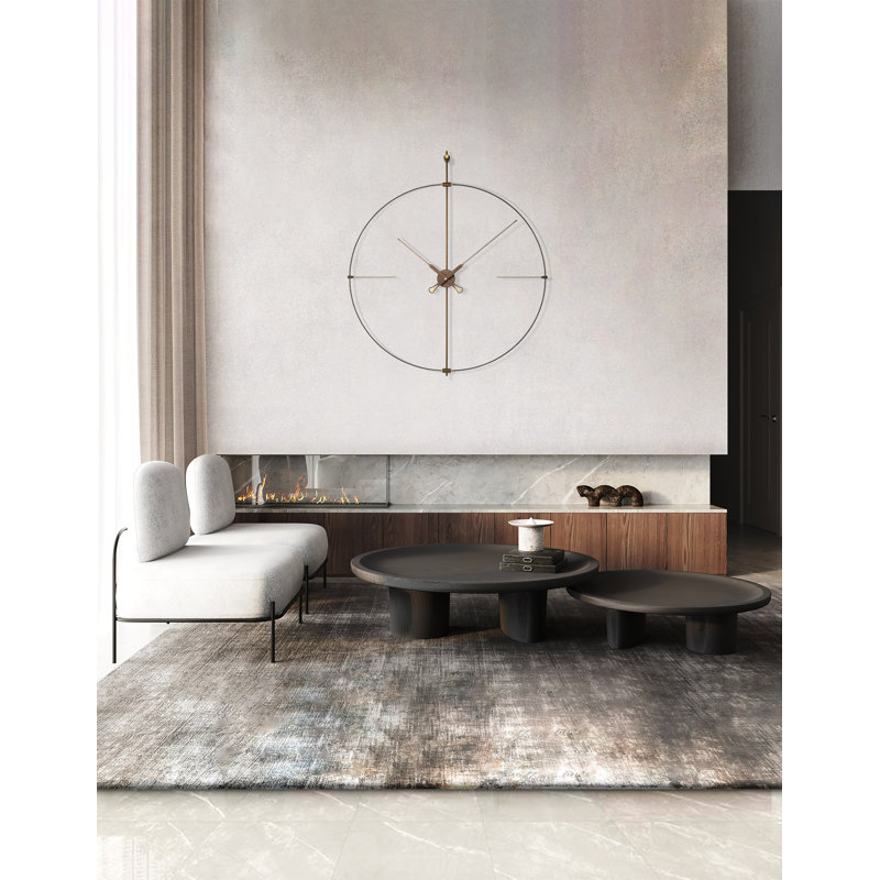 Oversized Black and Walnut Brass Frame Wall Clock