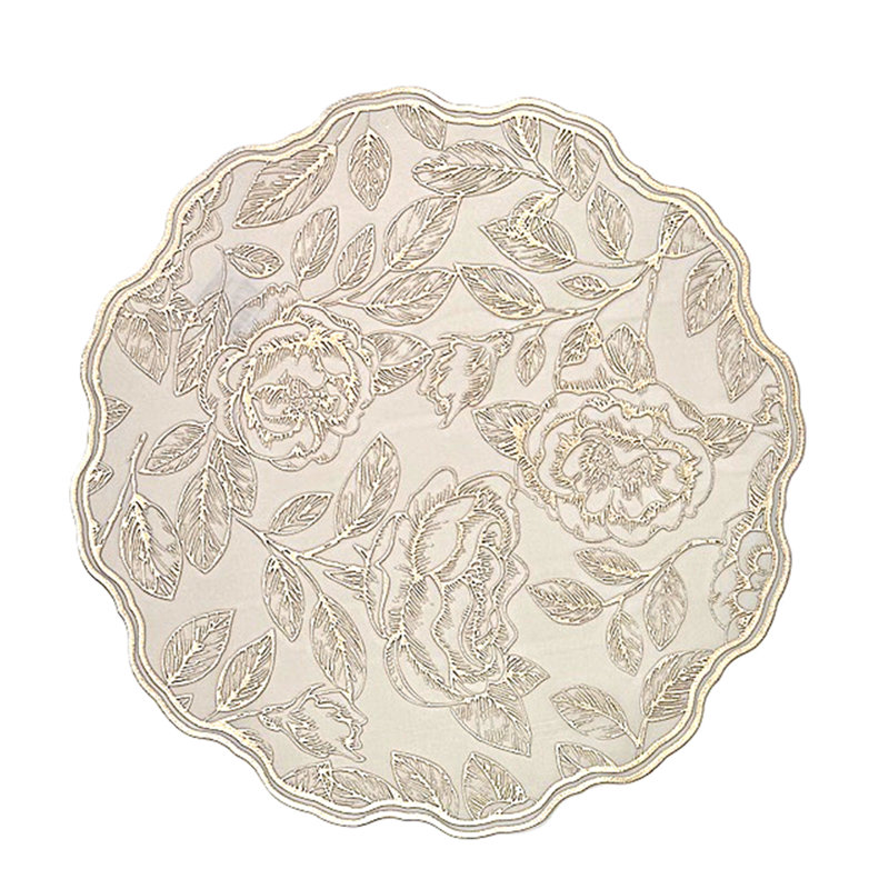 (Rond 15 po) Napperon en PVC doré / floral, Doré