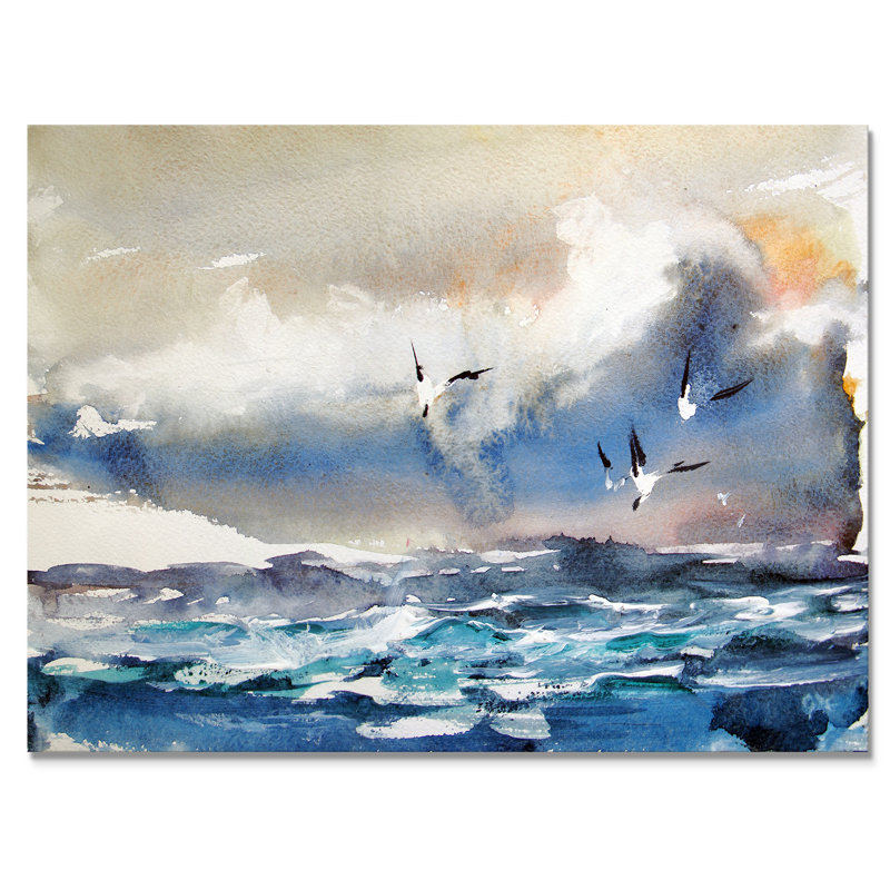 Seagulls Sunrise Romance - reproduction d'art sur toile, H 8 po x l 12 po x P 1 po, Toile tendue