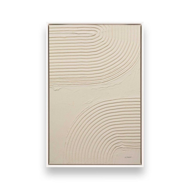 «Echoed Curves in Beige II», reproduction sur toile, H 12,75 po x l 8,75 po x P 1,75 po, Cadre flottant blanc opaque