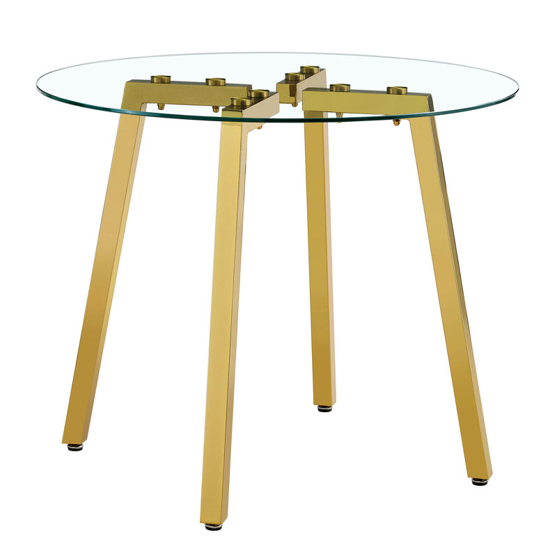 Élégante table ronde en verre trempé avec pieds en métal dorés en forme de 7 - Aménagement intérieur, pieds dorés, base attrayante