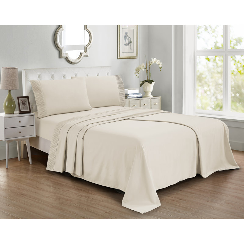 Ensemble de draps 4 pièces avec ourlet plissé, Ensemble de drap pour grand lit avec drap-housse e, Lait de coco
