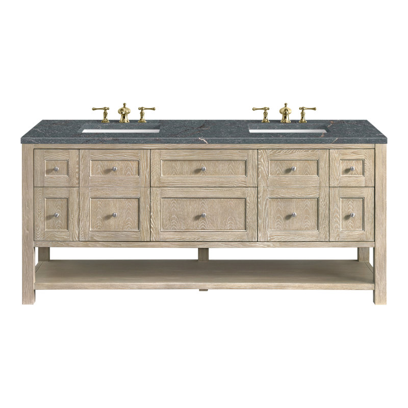 Breckenridge 72'' W Double Vanity, Whitewashed Oak, 8" Widespread, Parisien Bleu
