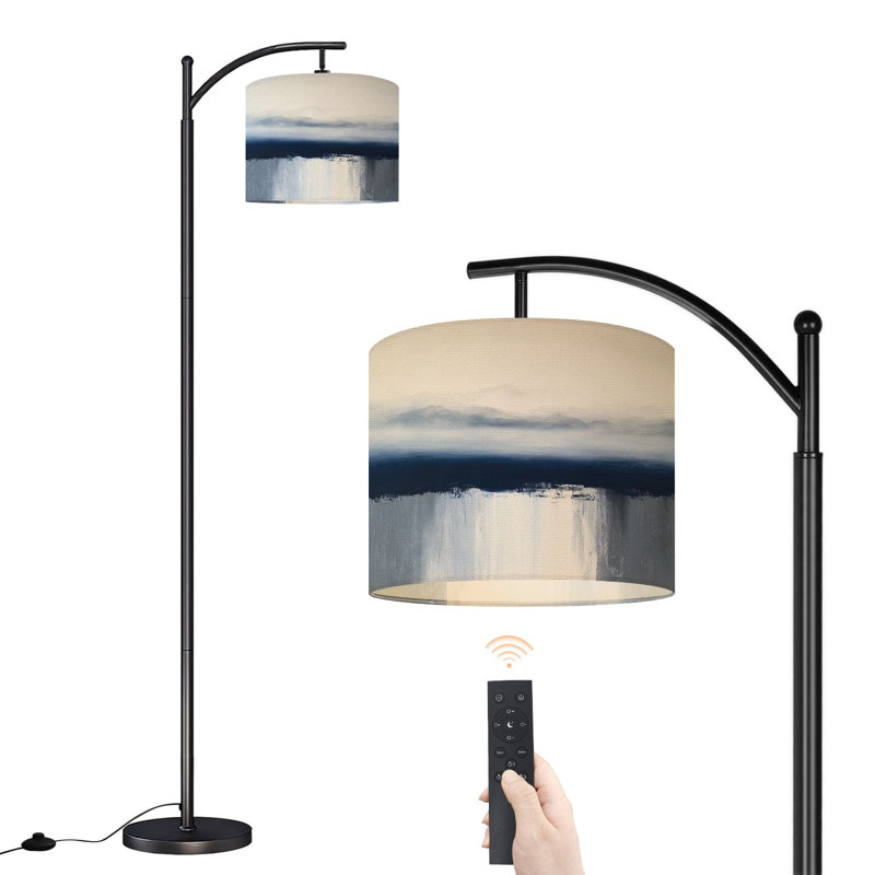 Arc Floor Lamp with Adjustable Lampshade Abstract Modern Blue Seascape Ocean Blue Ocean Waves Standing Lamp 3 Color Temperatures Dimmable Tall Pole Lamp with Foot Switch for Bedroom