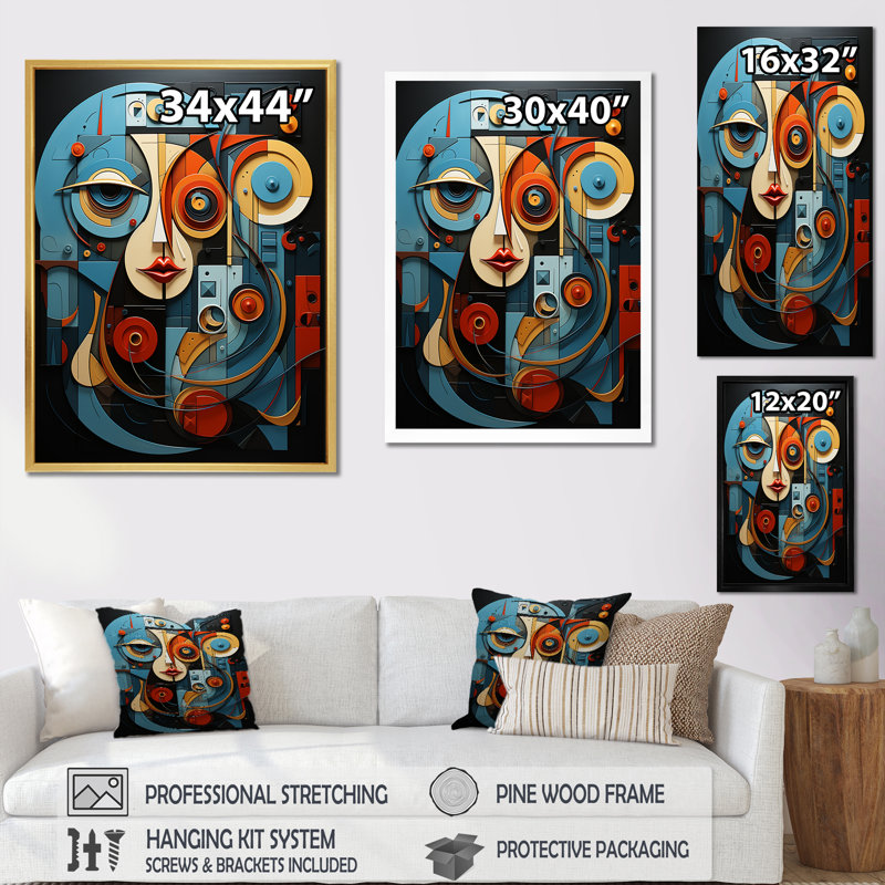 «Cubist Interplay Portrait Collage - Abstract Collages, art mural sur toile, Toile tendue, H 20 po x l 12 po x P 1 po