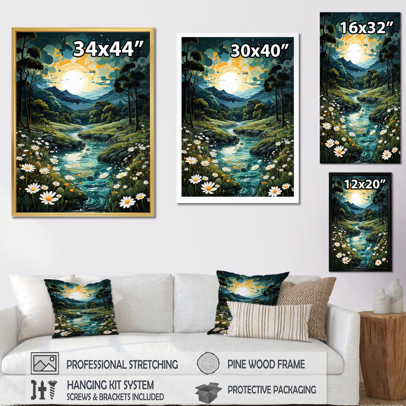 Countryside Tranquil Pond I, reproduction d'art sur toile, H 20 po x l 12 po x P 1 po, Cadre noir