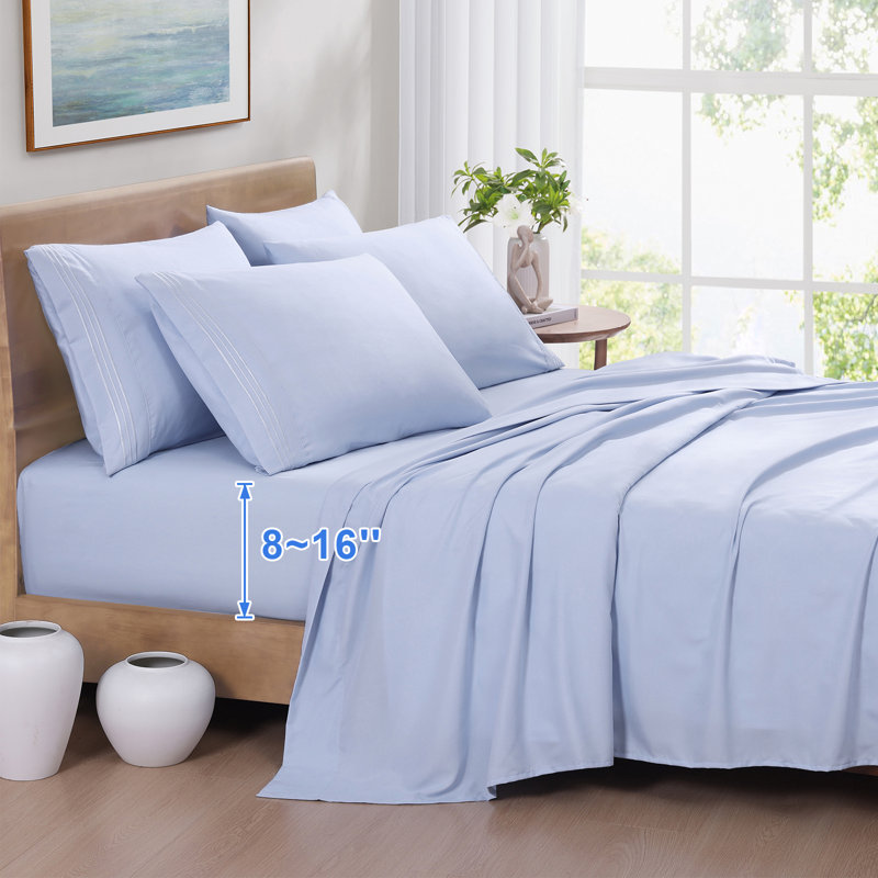 Ensemble de draps 6 pièces, Bleu, Couvre-lit / courtepointe double