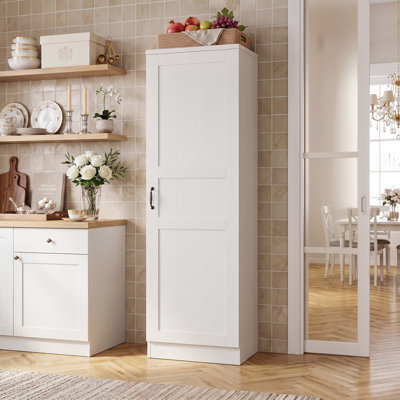 Farmhouse Kitchen Pantry, Narrow Tall Cabinet with Door and Adjustable Shelves