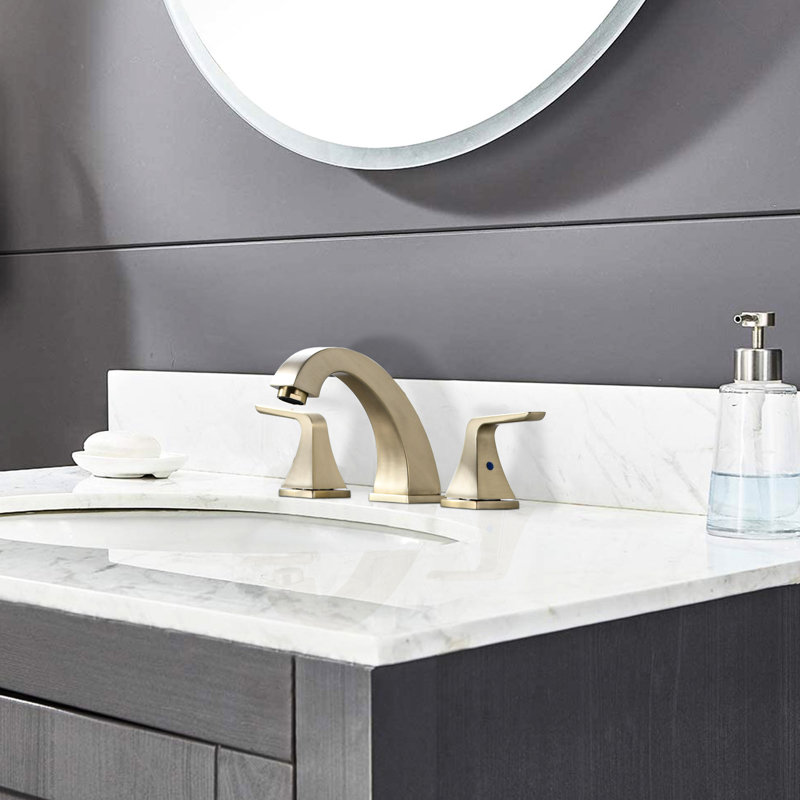8" Widespread Bathroom Sink Faucet, 2 Handles, Brushed Golden, With Pop Up Drain Assembly 2 Widespread, And Long-Wearing Finish