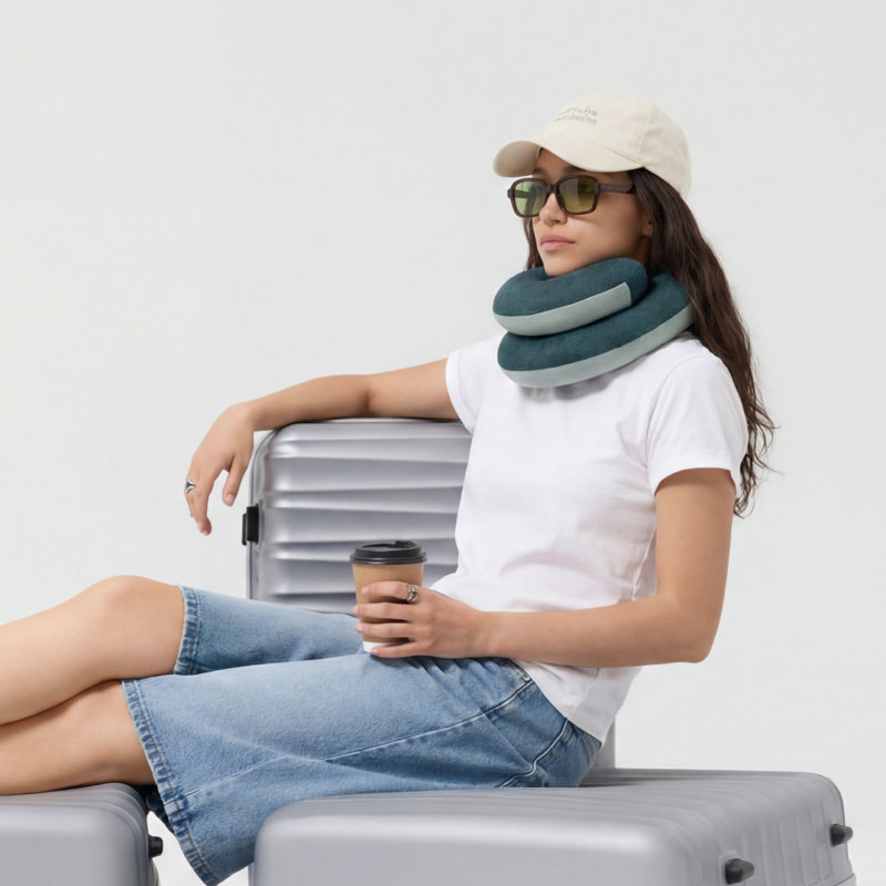 Oreiller de voyage Vesta Loop en mousse à mémoire de forme spiralée - Soutien personnalisable à 360° pour la nuque et le menton avec housse réversible rafraîchissante/chaude