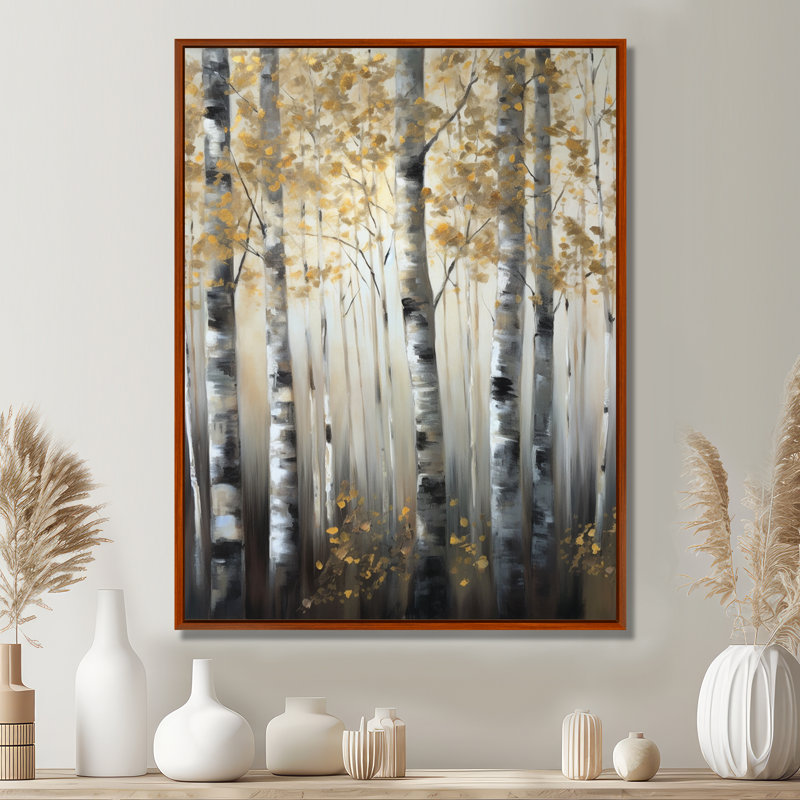 «Birch Tree Forest Wonderland V», reproduction sur toile, H 40 po x l 30 po, Cadre flottant brun