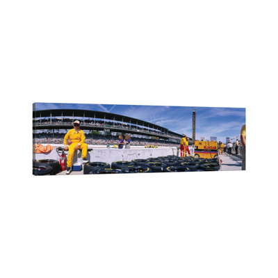 Motor Car Racers Preparing For A Race, Brickyard 400, Indianapolis Motor Speedway, Indianapolis, Indiana, USA by Panoramic Images - Wrapped Canvas Panoramic Print