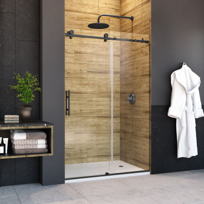 Eclipse 48 in. W x 76 in. H Sliding Frameless Shower Door in Matte Black with 3/8 in. (10mm) Thick Clear Glass