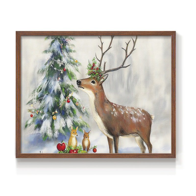 Art de Noël - XCI - Reproduction encadrée - Restickable, Noyer, H 22 po x l 28 po