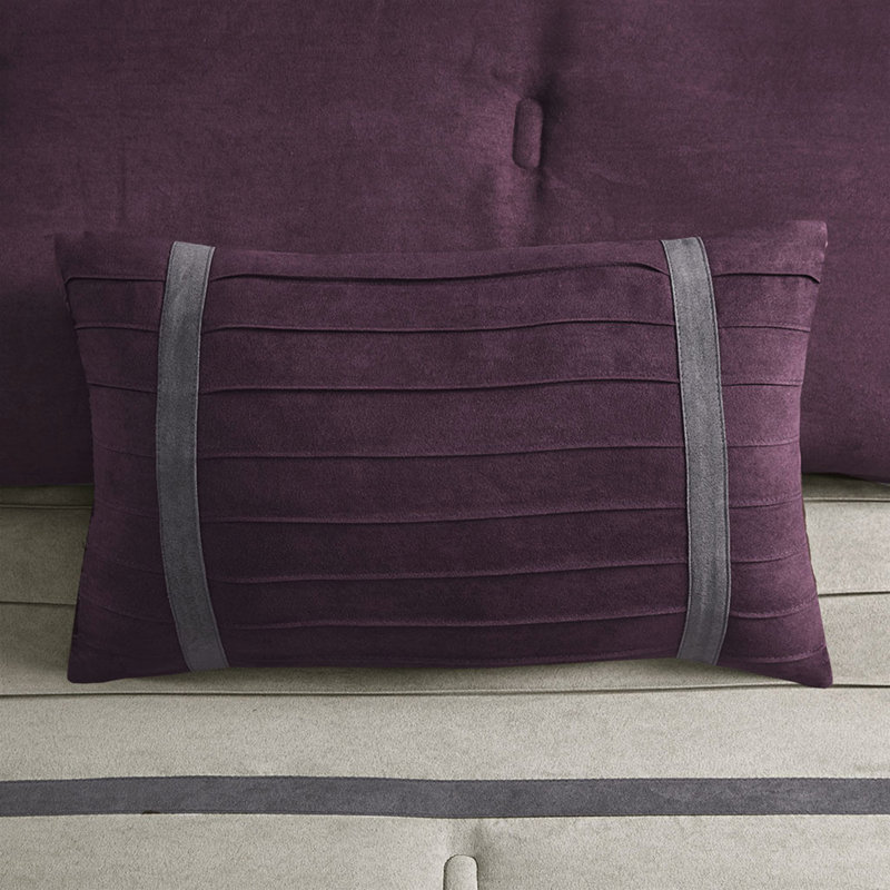Édredon 7 pièces mauve pour grand lit - Faux suède confortable, rembourré, coussins brodés, entretien facile pour le confort du lit, lavable