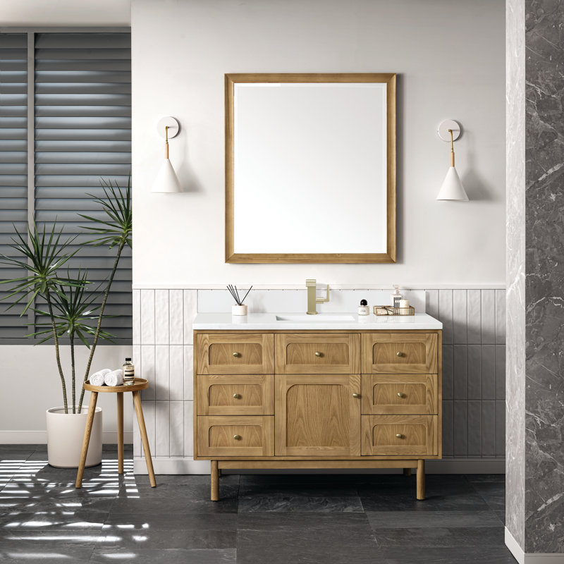 Laurent 48'' W Single Vanity, Single-Hole, White Zeus, Light Natural Oak
