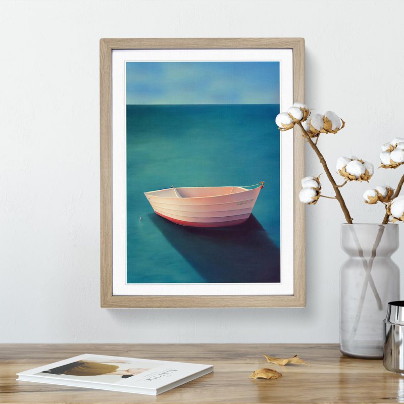 Boat On The Ocean No.2 - Single Picture Frame Painting, 64cm H x 46cm W x 2cm D, Oak