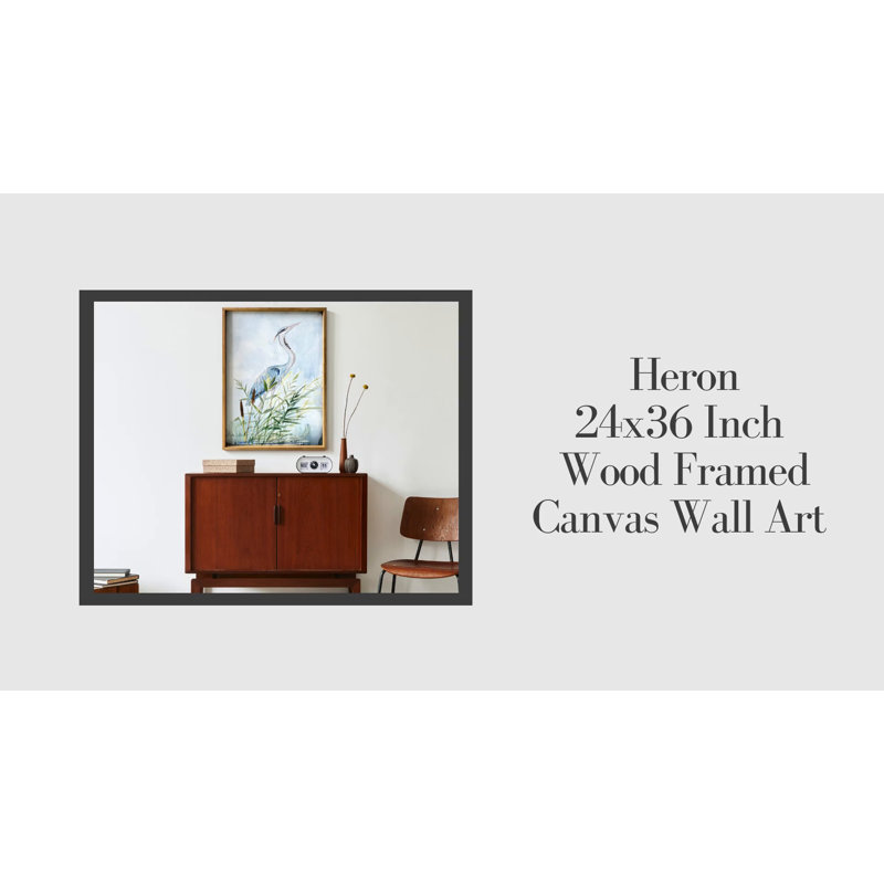 24" x 36" Blue Heron Canvas Print with Pine Frame