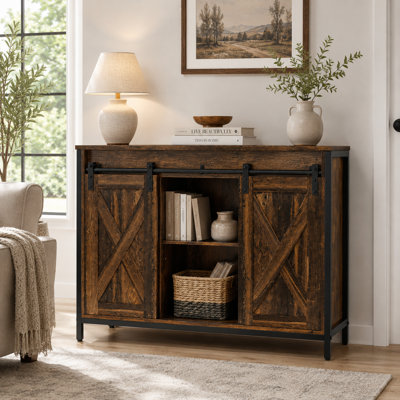 Buffet industriel, meuble-bar à café, meuble de cuisine avec portes coulissantes de style grange, rangements et étagères réglables pour salon, bar à domicile