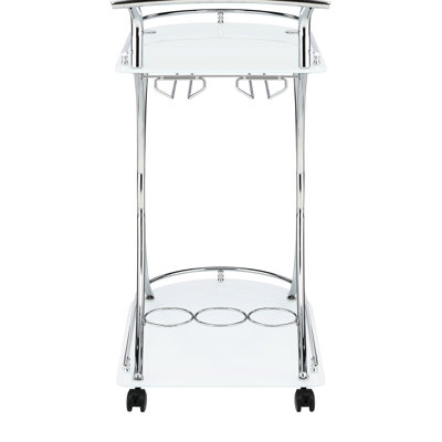 2 Glass Shelf Metal Bar Cart In White , For Dining Room Organization Design, Stemware Rack And Three Wine Rack, 15.59 Inches Deep With Storage Alternative, 26.5w