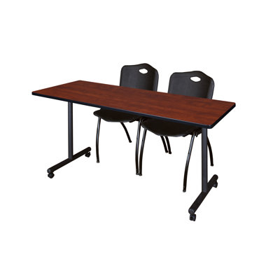 Nicklos Mobile T-Base Training Table, 2 M Stack Chairs