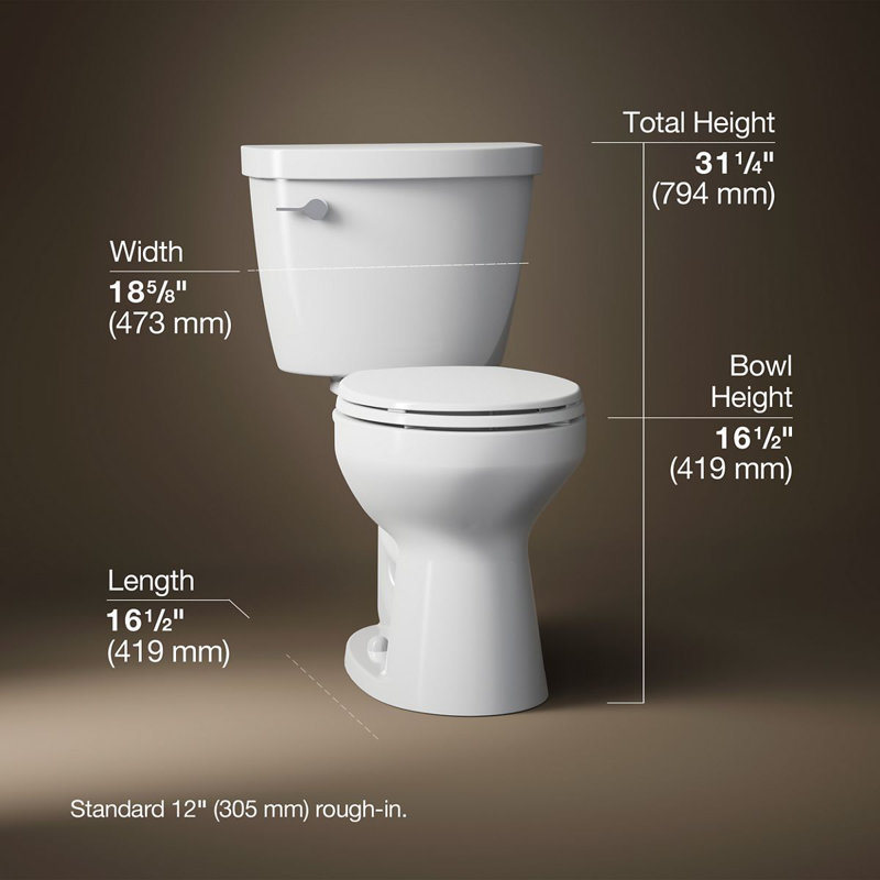 Cimarron® 1.28 GPF Water Efficient Round Two-Piece toilet (Seat Not Included), White, Right-Hand