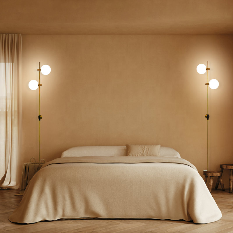 Equinox 62 in. Industrial Modern Wall Plug-In Sconce Lamp with Adjustable Heads and Frosted Globe Shades - Integrated Energy-Saving LED Light