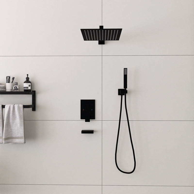 Modern Square Shower System, Rain Shower Head with Handheld Spray, Shower Faucet Set, Oil Rubbed Bronze
