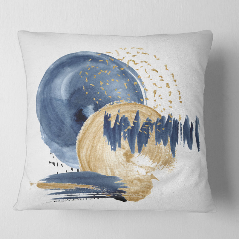 Bleu foncé et or, cercle abstrait, texture océan - coussin moderne imprimé, 18" x 18"