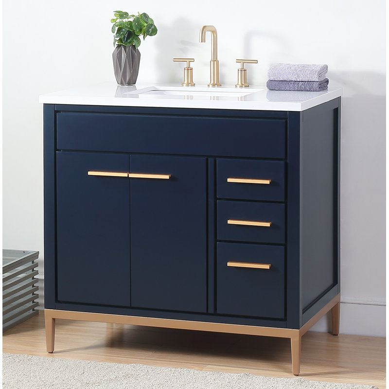 Ensemble de meuble-lavabo de salle de bain simple 36 po Danford, Bleu marine