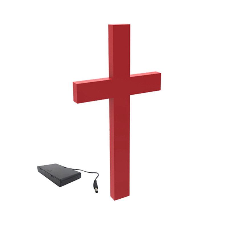 Red Cross, Christian LIGHTED Church Sign Red Plexiglass LED Light W/ AA Battery