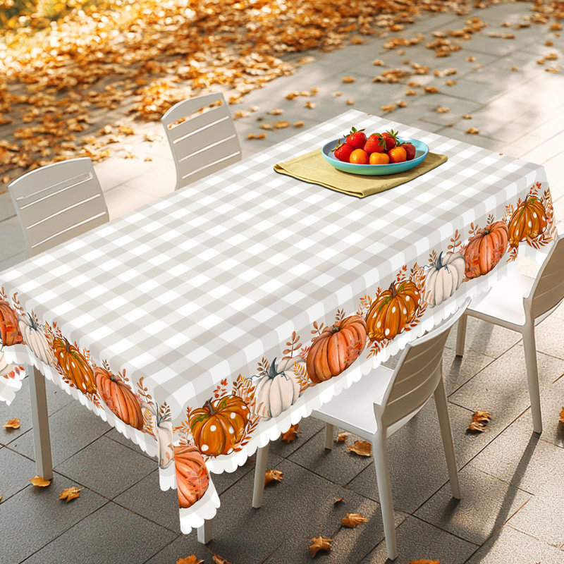 1 nappe de citrouille de l'Action de grâce, ronde / rectangulaire, automne, décor d'automne pour l'intérieur / extérieur, décor de table de fête festive à carreaux, nappe, linge de table citrouille, cadeau de fournitures de cuisine des Fêtes