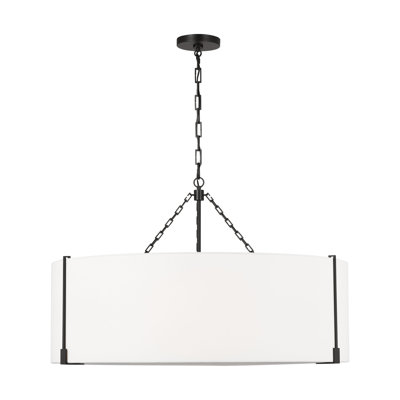 Thom Filicia Bergen 4 Light Dining Room Pendant With White Linen Shade