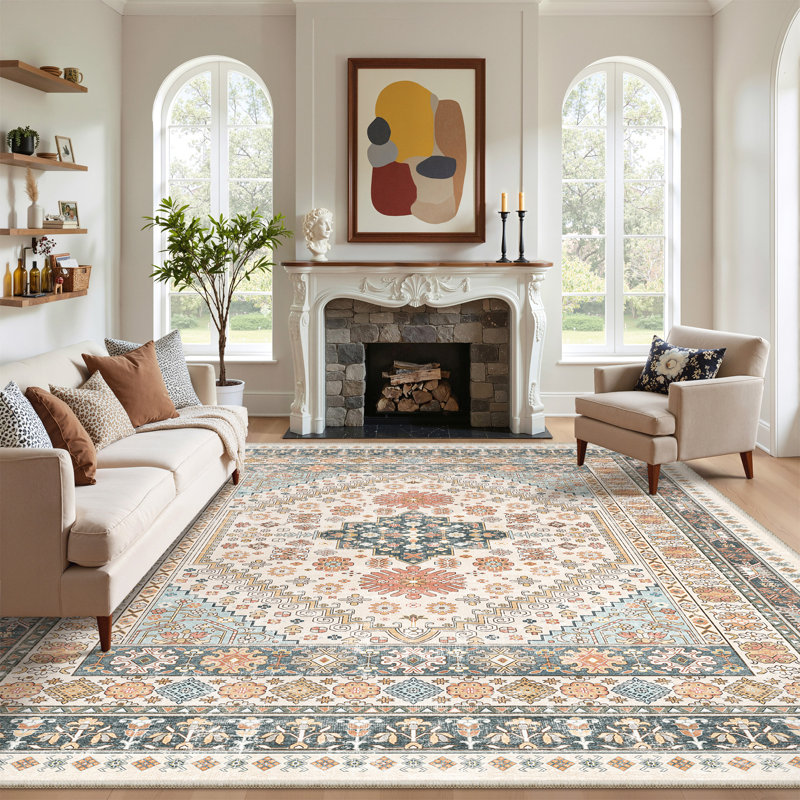 Malaika Machine-Washable Non-Slip Medallion Area Rug, Rectangle 9' x 12', Multicolor