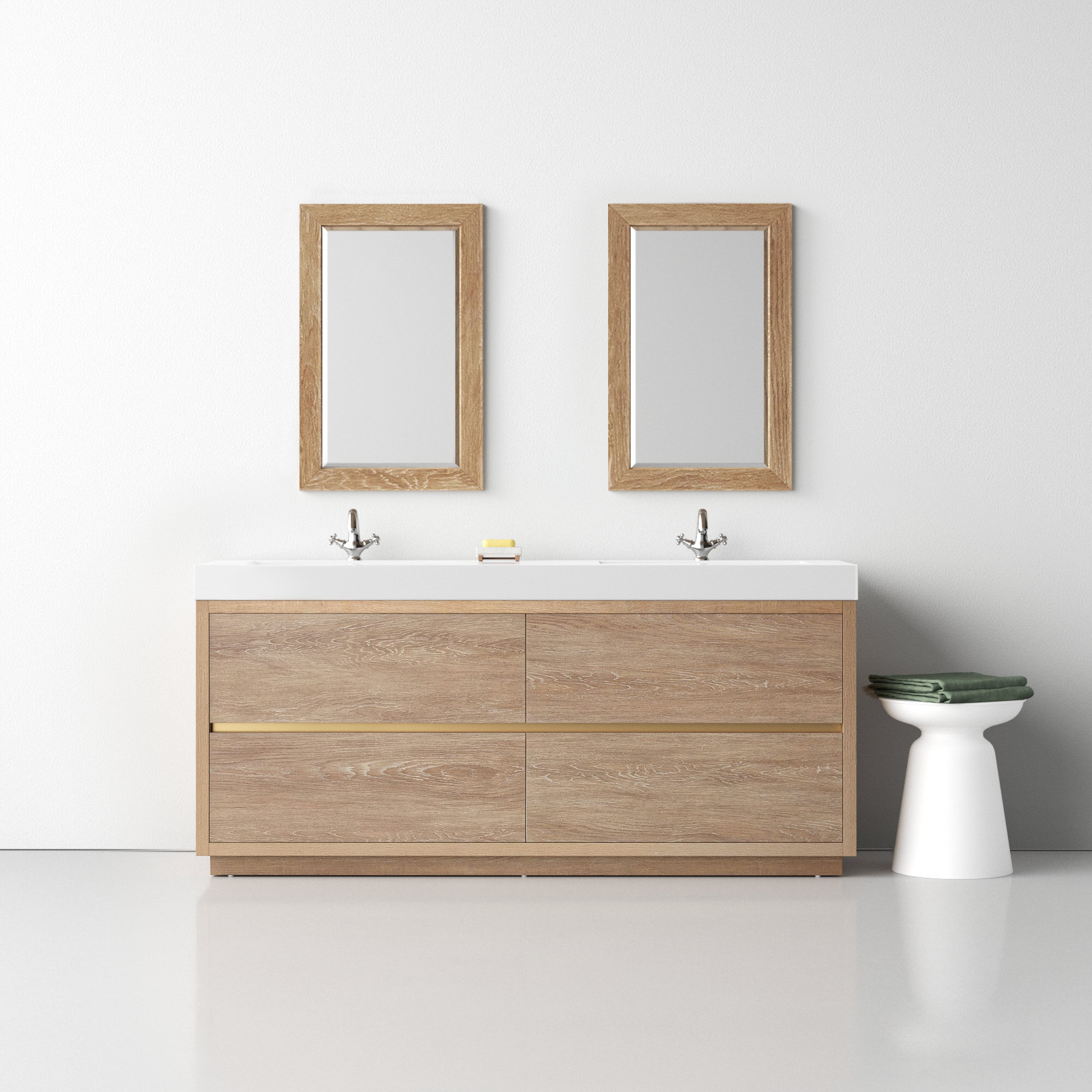 Beira 71.7'' Double Bathroom Vanity, North American Oak, White