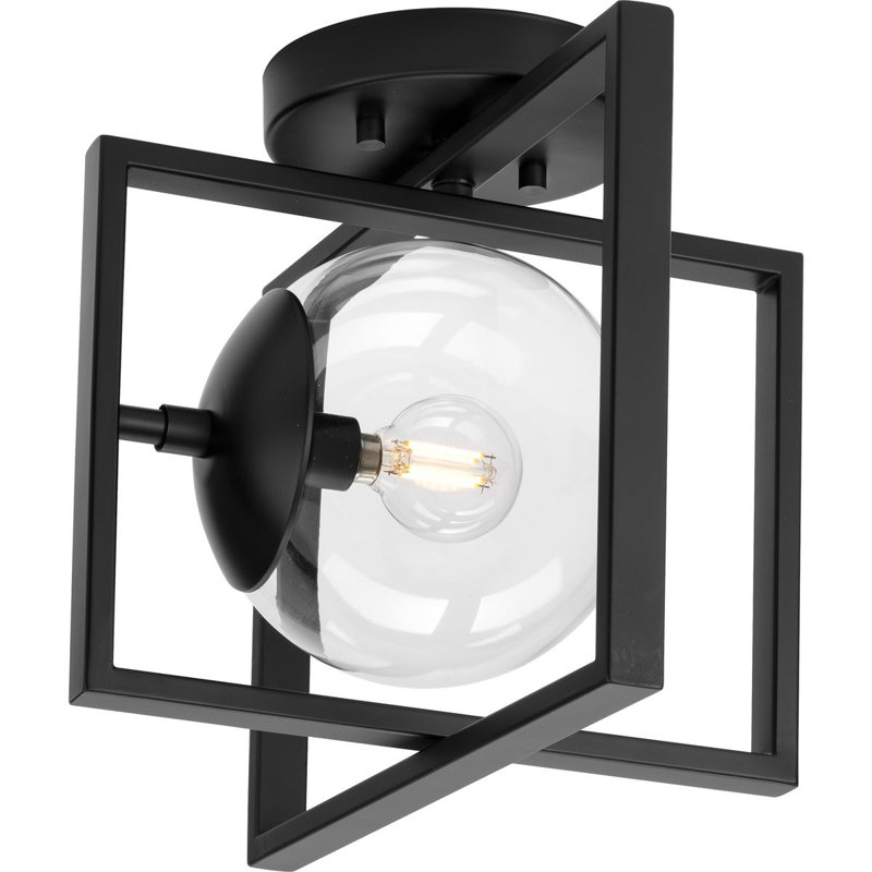 Plafonnier semi-encastré en verre transparent Mid-Century 10 lumières Deaton, Noir mat