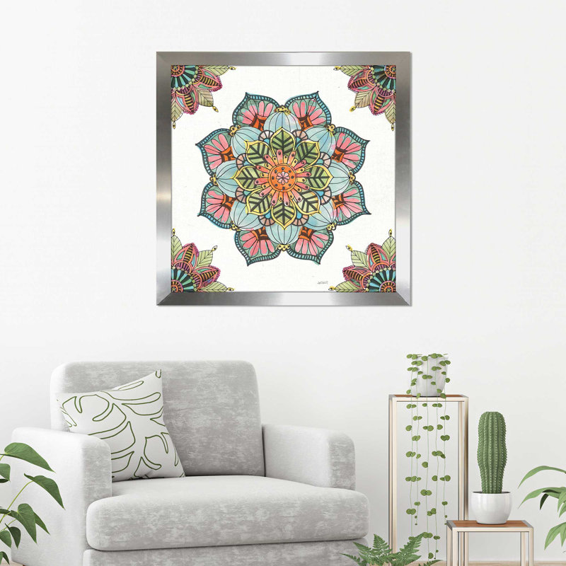 Mandala Morning V, reproduction d'art sur toile tendue, H 37,5 po x l 37,5 po x P 1 po, Encadrement argenté