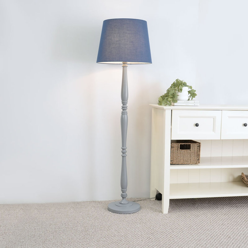 Arialdo 156cm Traditional Floor Lamp, Matte Grey, Navy Blue
