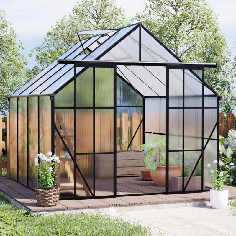 Green-Double Door Greenhouse, Walk-In Greenhouses For Outdoor, Black, 7.5' H x 7.9' W x 6.1' D