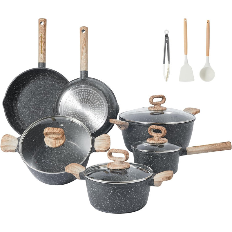 Ensemble de batterie de cuisine en aluminium 13 pièces, Gris