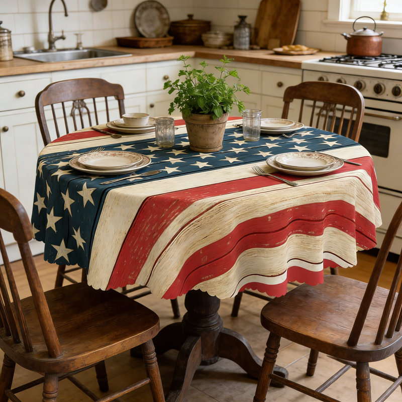 Wooden Flag Tablecloth 152x152cm Round American Flag Design Party Picnic Dinner Decoration Table Cover