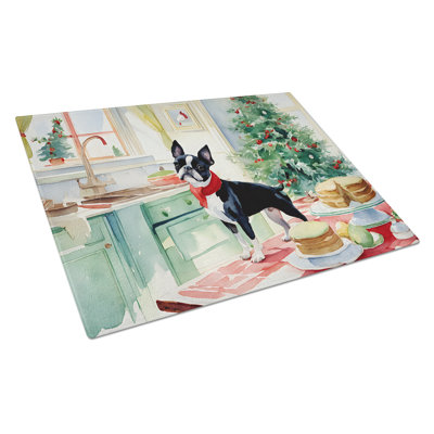 Boston Terrier Christmas Cookies Glass Cutting Board