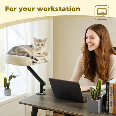 Cat Desk Bed For Indoor Cats, Supports Up To 50 Lbs, 360° Rotation & Adjustable, Nest Desktop Attachment Cats Hammock For Table