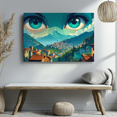 Eyes Of The Valley Surreal Landscape With Turquoise Gaze Wall Art Canvas Ready To Hang Gallery Wrapped Home Decor Modern Design Decor