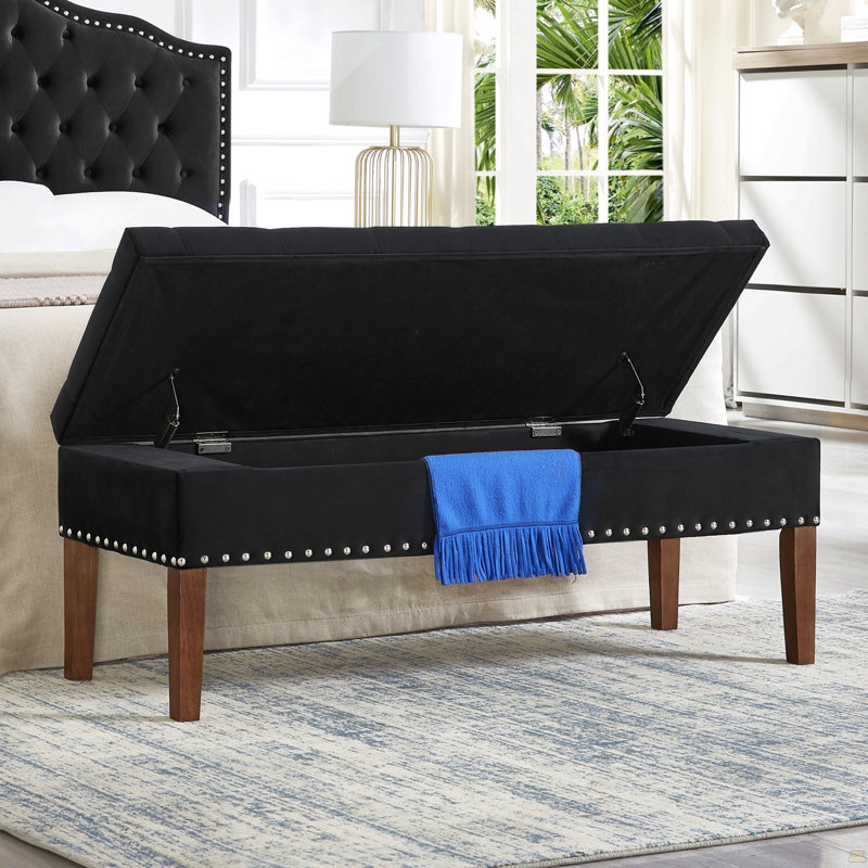 Banc capitonné avec rangement, Noir
